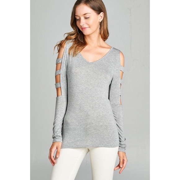 Gray Top With Cut Out Sleeves - Picture 2 of 4